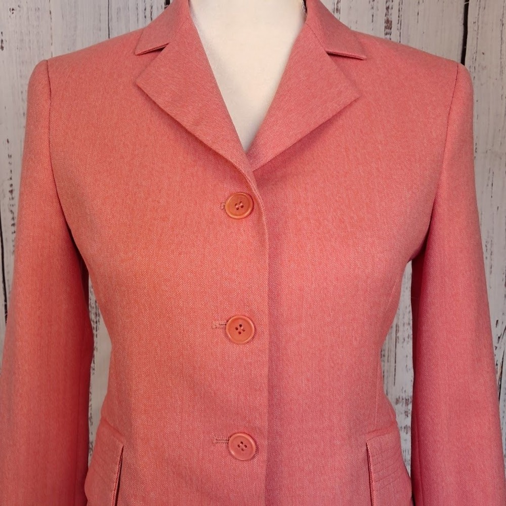 BCBGMAXAZRIA Coral Pink Herringbone Wool Blend Tailored Blazer Jacket XS - Picture 2 of 9